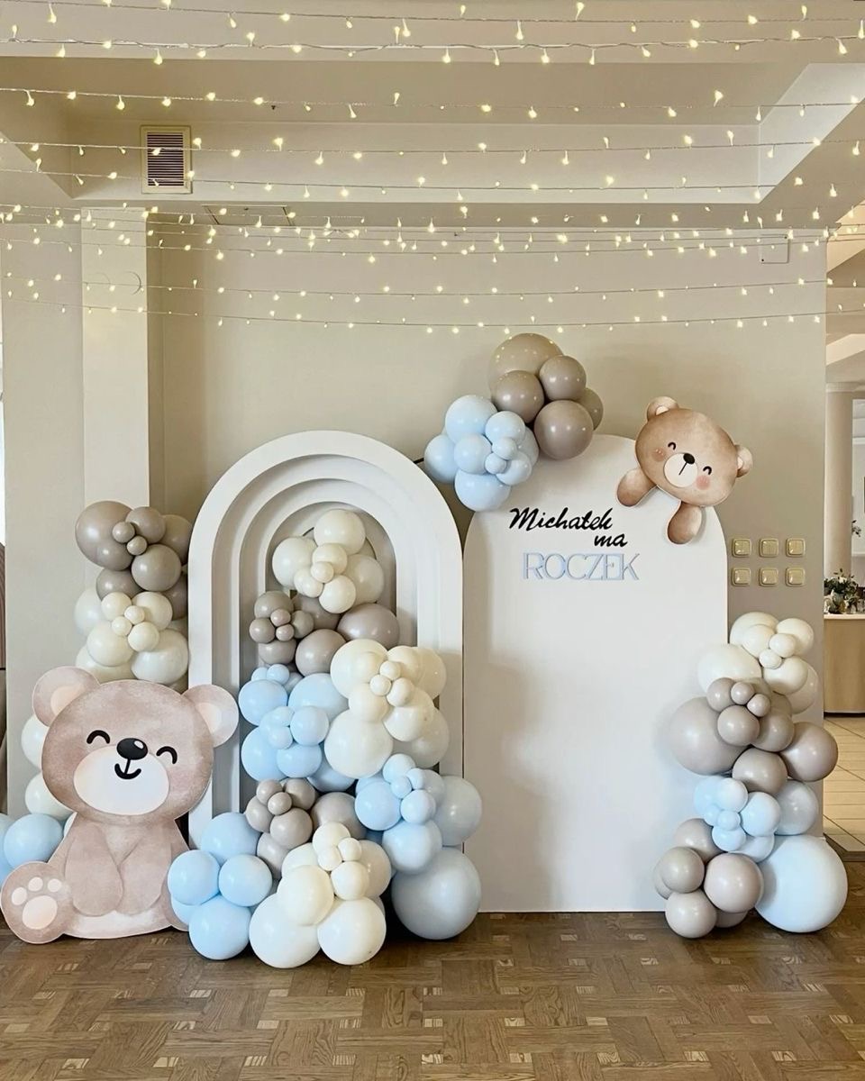 Teddy Bear Blue & Beige Backdrop