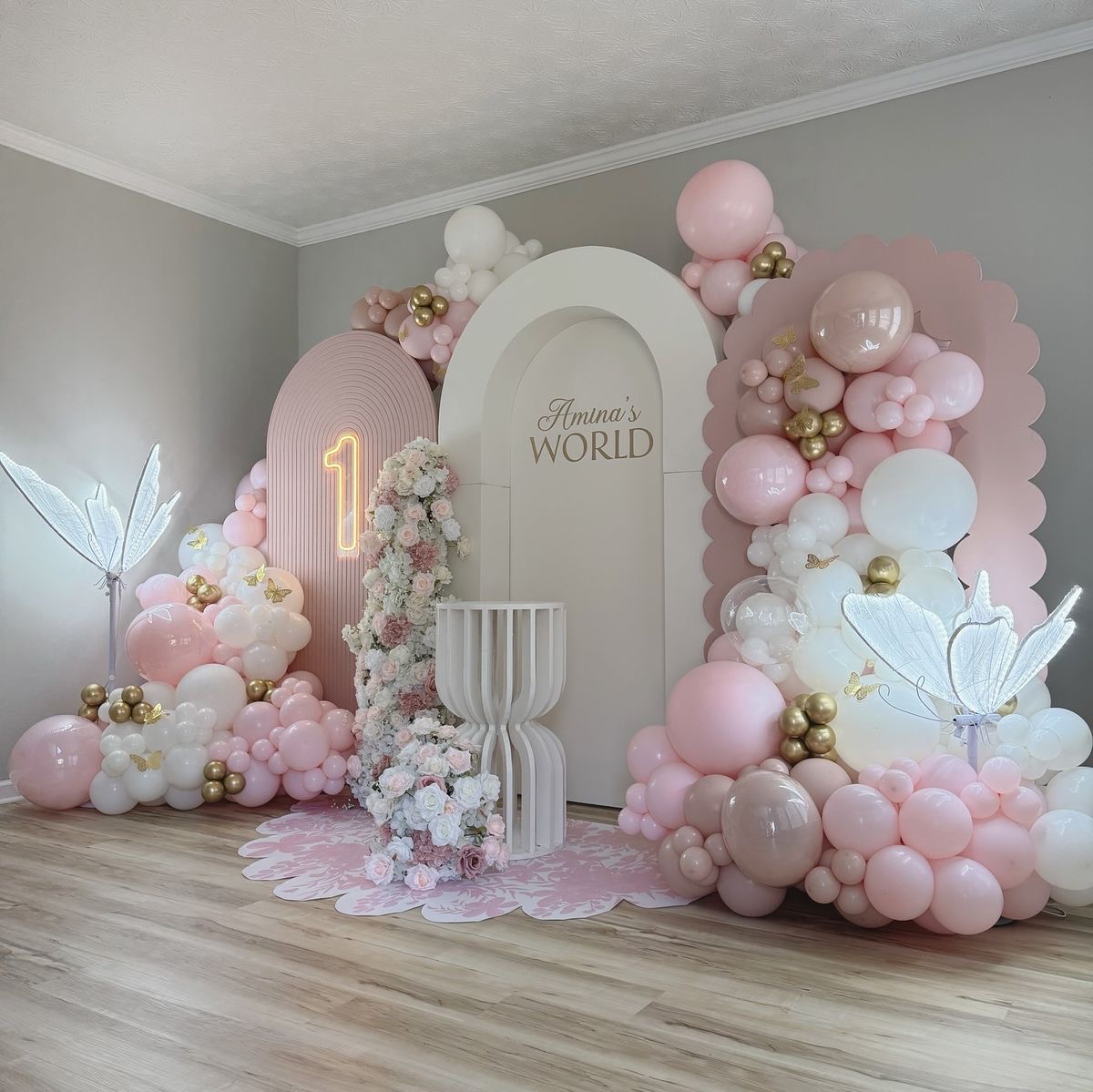 Pink, White & Gold Butterfly Backdrop