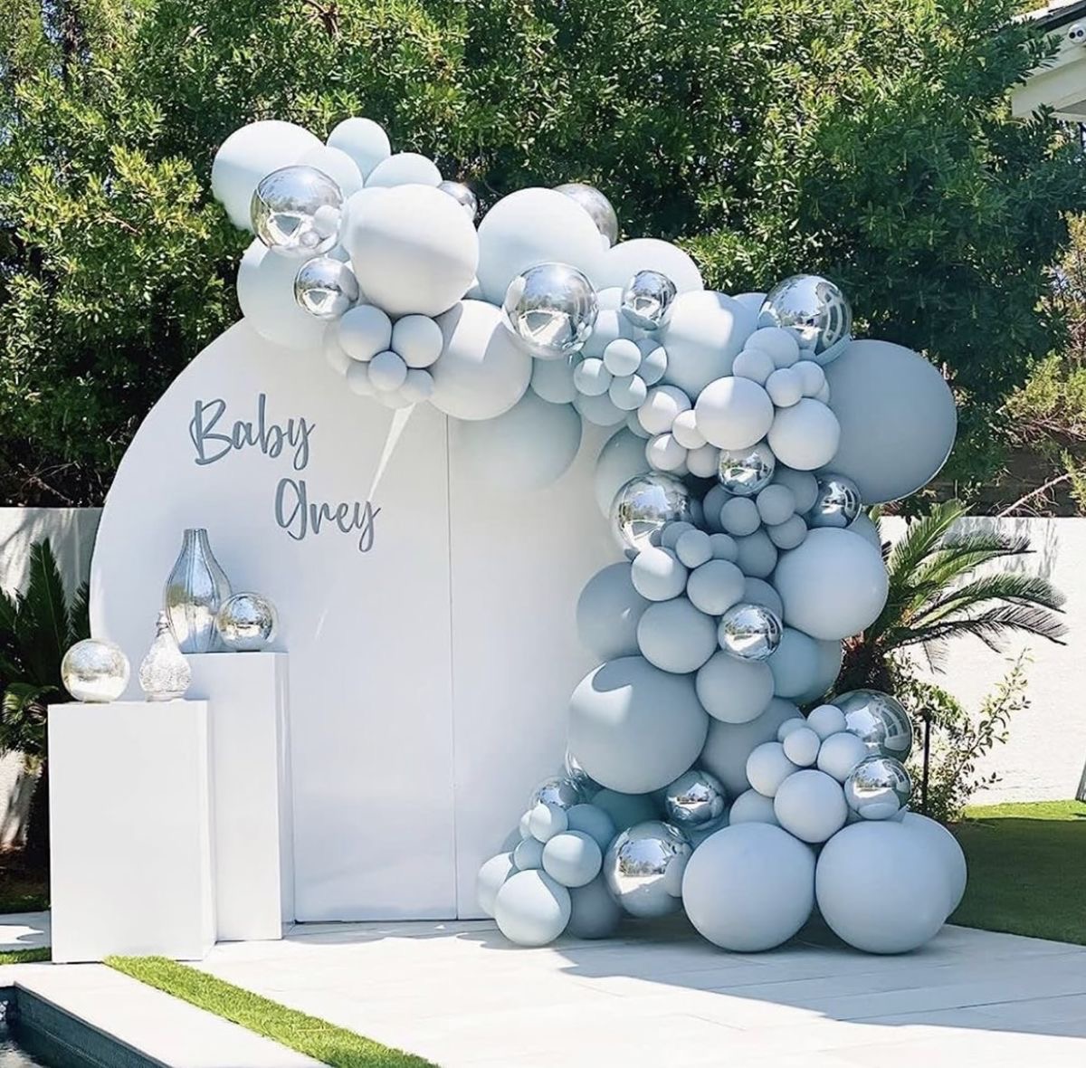Poolside Blue & Silver Backdrop