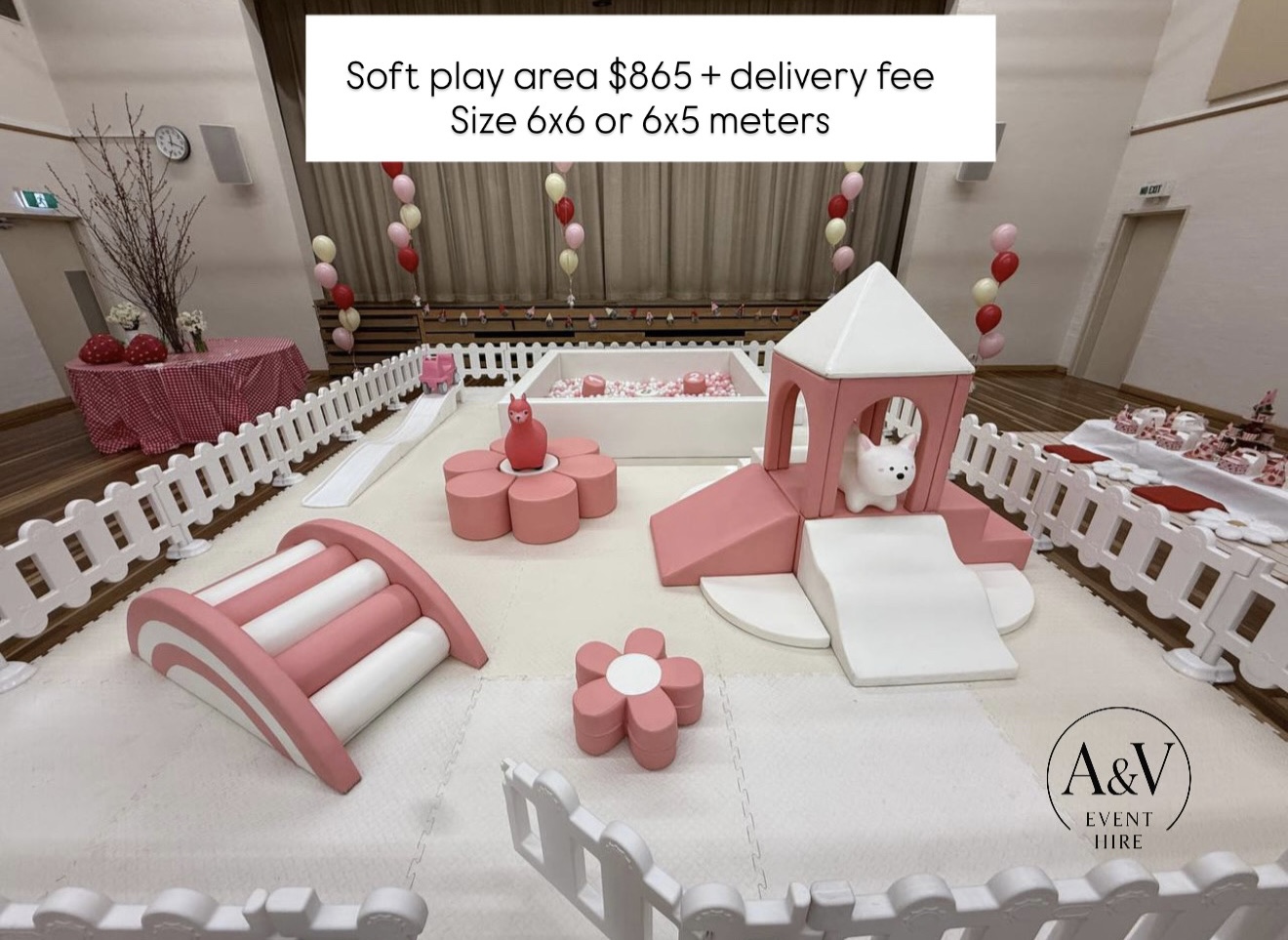 Pink Grand Hall soft play set, 6×6 or 6×5 meters